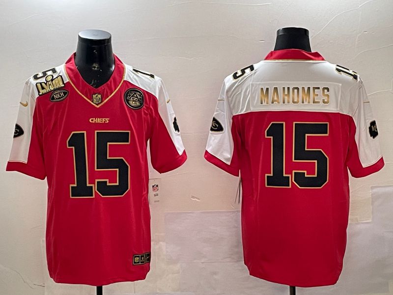 Men Kansas City Chiefs #15 Mahomes Red Thanksgiving three generations 2025 Nike Vapor Limited NFL Jersey style 3